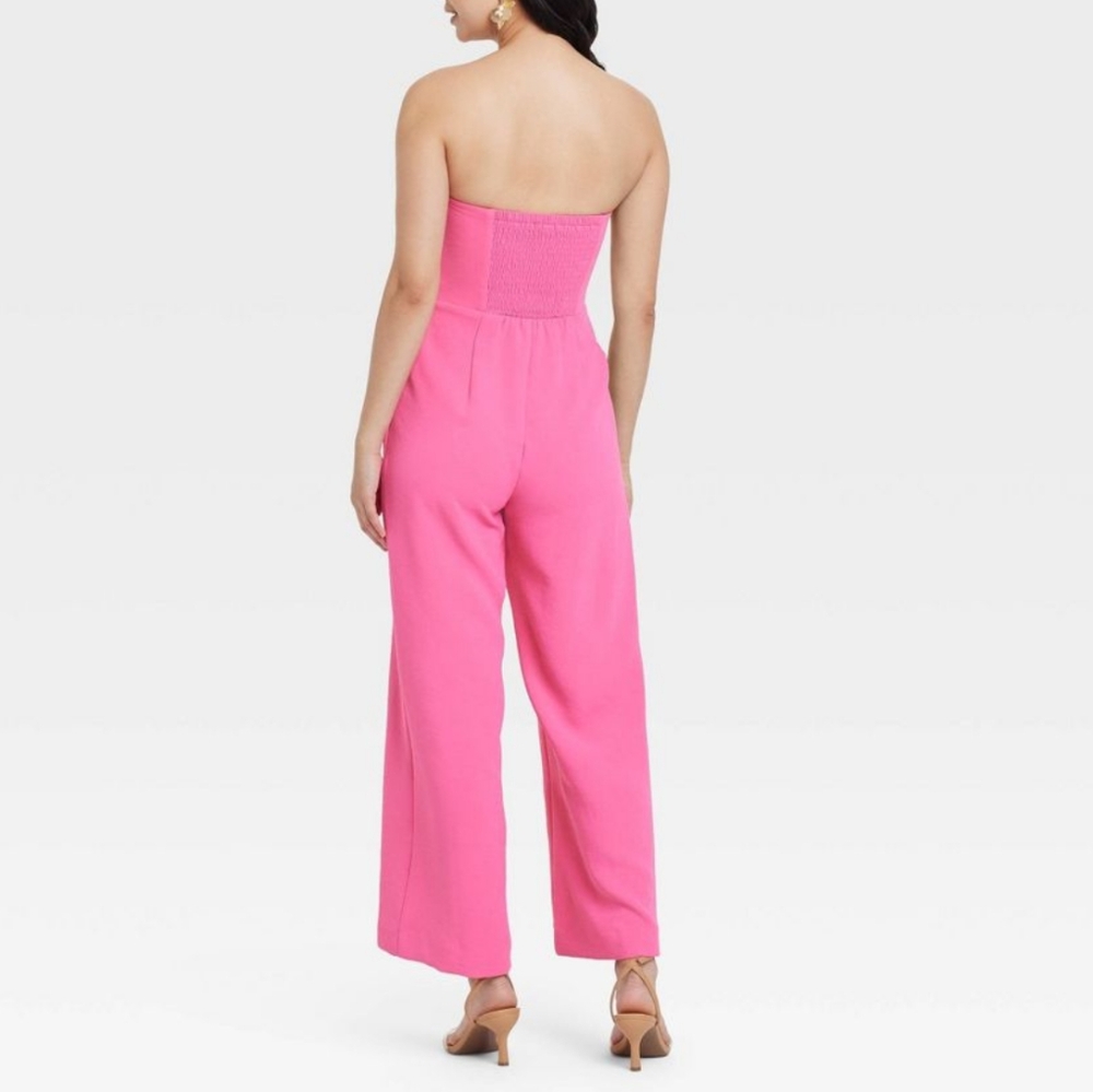 a new day Jumpsuit Plus XXL 14 16 Hot Pink Strapless Romper Pantsuit Dressy NEW - Picture 3 of 5